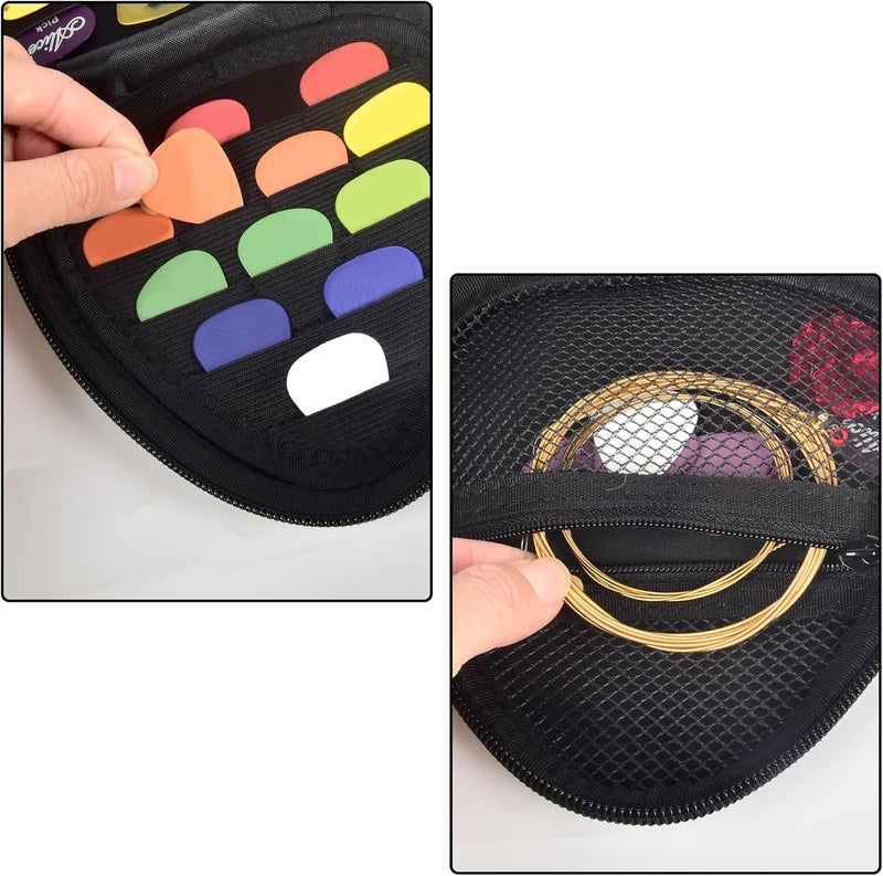 Comecase Guitar Picks Holder Case for Acoustic Electric Guitar Holds Over 39 Packs, Variety Pack Bass Picks Storage Pouch Organizer, Guitar Plectrums Bag with Mesh Pocket for Other Accessories -Jet Black - Image 3